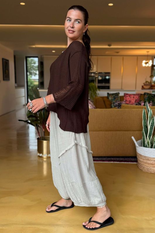 Made in Italy Cotton Blend Knit Top Chocolate /9 =